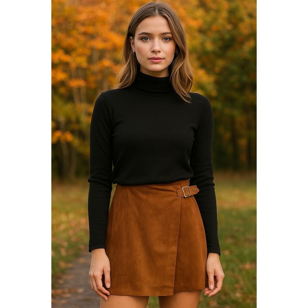 Banana Republic Vegan Suede Camel Brown Mini Wrap‎ Skirt With Pockets- Size 6